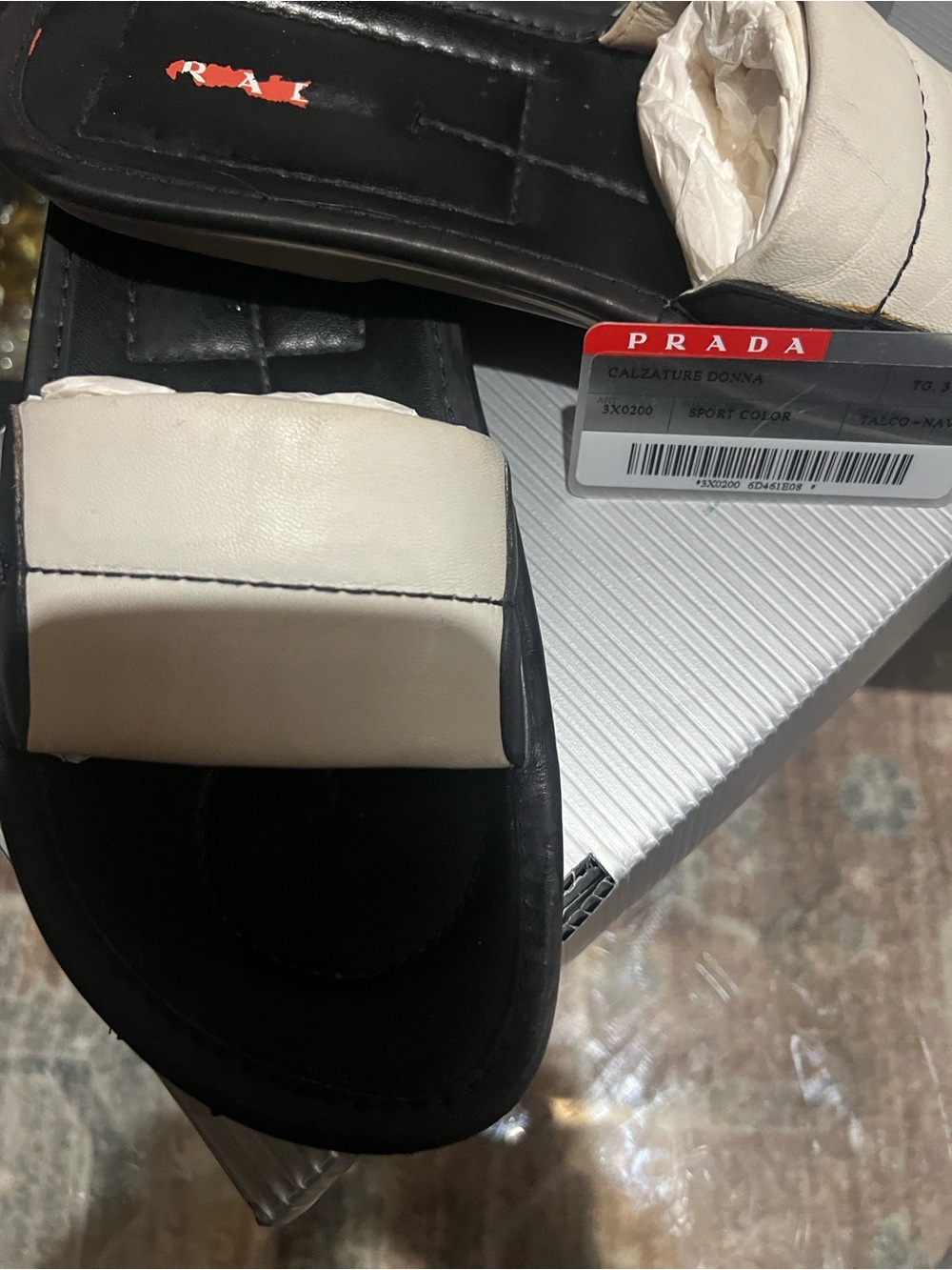 Prada Black & White Padded Leather Slide Mules - Picture 7 of 7